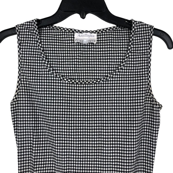 Ann Taylor Fitted Bodycon Dress in Black and White Checker Print VTG Spandex - Picture 2 of 8